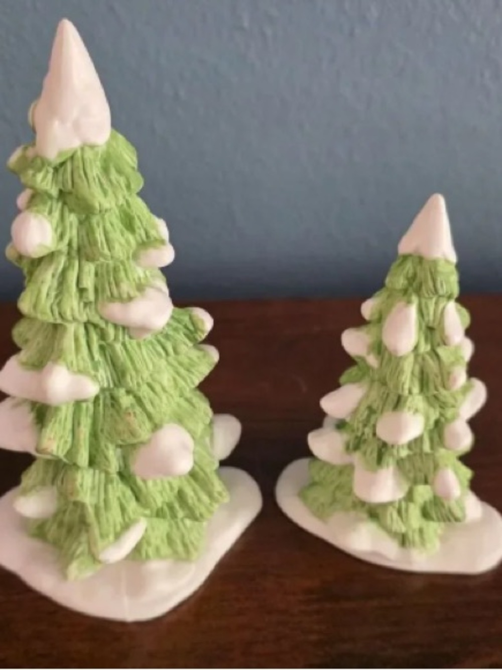 Hand-Painted Green and White Ceramic Holiday Tree Duo